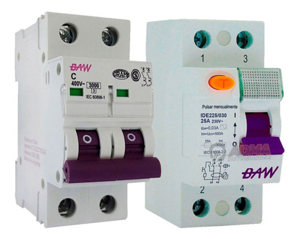 Combo Instalación Termica 25a + Disyuntor 25a Bipolar Baw 0