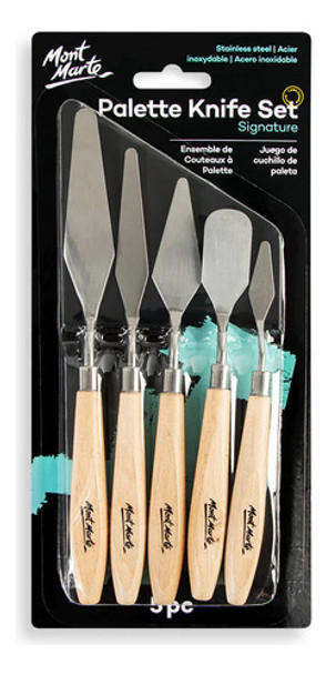 Set De 5 Espatulas Metalicas Cromadas Con Mango De Madera 0
