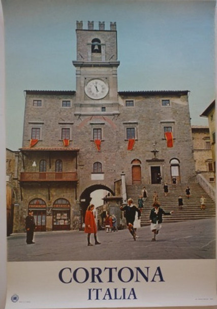 Cortona Italia Torre Del Reloj En Año 1950- Lámina 45x30 Cm. 0