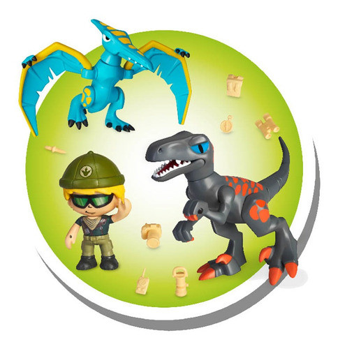 Pinypon Action Pack De 1 Figura + 2 Dinosaurios Caffaro 0