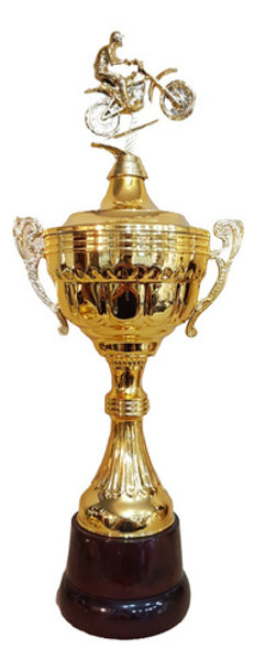 Copa Trofeo Plástico Asas Motocross Base Madera 46 Cm 0