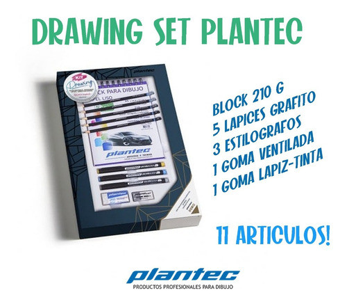 Set Drawing Plantec Block+ 5 Lápices+ 3 Estilógrafos+ 2 Goma 0