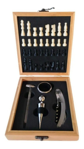 Set De Vino Tablero De Ajedrez Estuche Madera Regalo Ideal 0