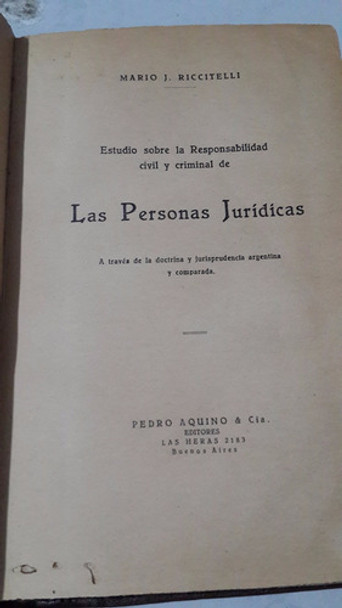 Libro Antiguo Las Personas Jurídicas Riccitelli 0 Libro Antiguo Las Personas Jurídicas Riccitelli 0