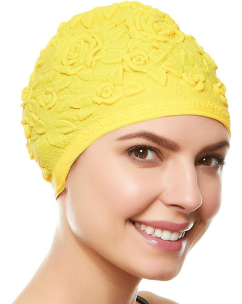 Gorra Natación Látex Relieve De Flores Amarillo 0