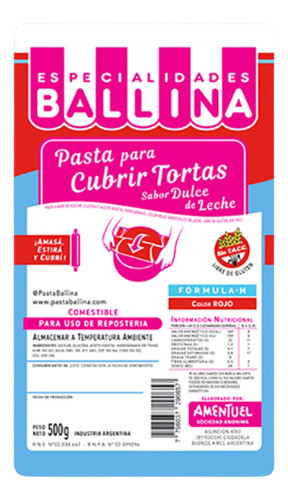 Ballina Pasta Para Cubrir Tortas Sabor Dulce De Leche 500g 0