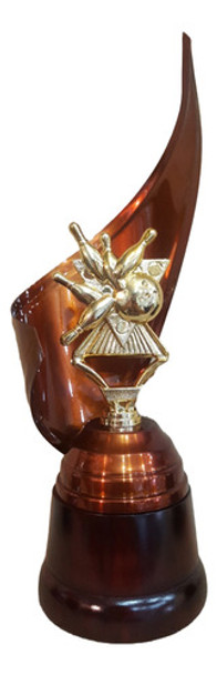 Trofeo Metálico Envolvente Alegoría Base Madera Bowling 28cm 0
