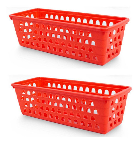 Kit 2 Cestos Comprido Retangular Vermelho 28x11x8 Cm 0