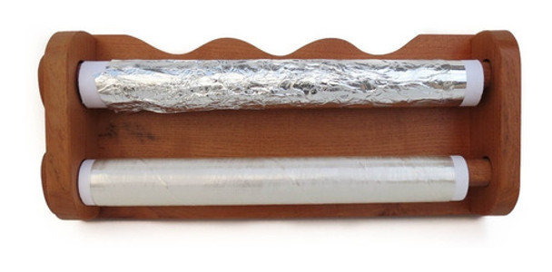 Porta Rollo Doble Papel Film Y Aluminio Algarrobo Lustrado 0