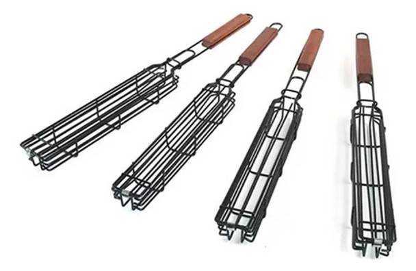 Brochetera Esmaltada Portátil Con Mango De Madera 0