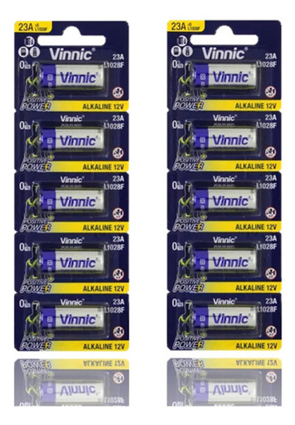10 Pilas A23 Vinnic Cilindrica 23a Controles Alarmas 0