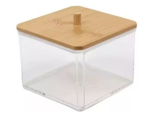 Frasco Organizador Acrílico Tapa Bambú Cuadrado Ch. Algodo 0