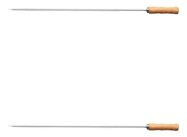 Espetro Pincho X 2  Acero Cromado Con Mango Madera 75cm 0 Espetro Pincho X 2  Acero Cromado Con Mango Madera 75cm 0