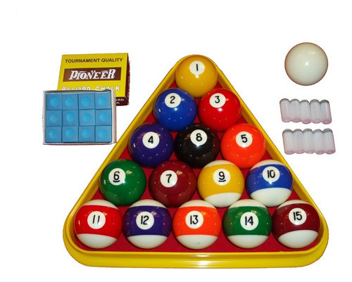 Kit Set Juego Bola Pool + Triangulo + 12 Tizas + 10 Punteras 0