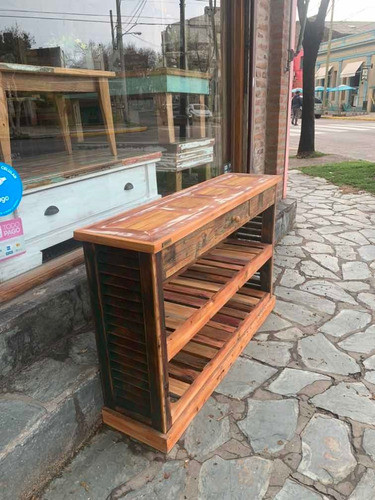 Mesa De Arrime Celosia Pinotea Madera Reciclada Vintage 0