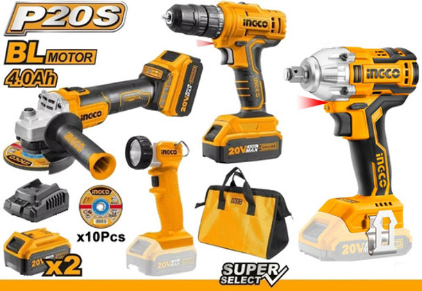 Kit Ingco Amoladora Atornillador Linterna Llave Impacto Lnf 0