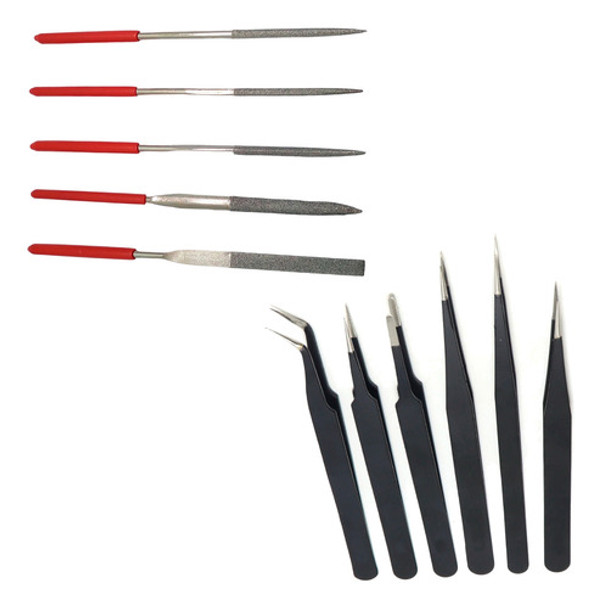 5 Mini Limas Matricero Diamantadas Y 6 Pinzas Brucelas 0