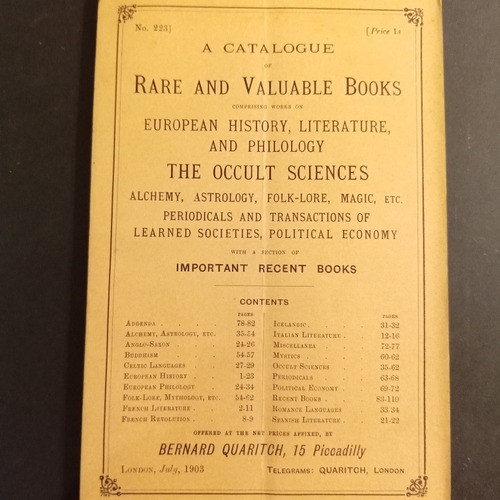 Catálogo Antíguo Libro Ciencias Ocultas Magia Alquimia 1903 0