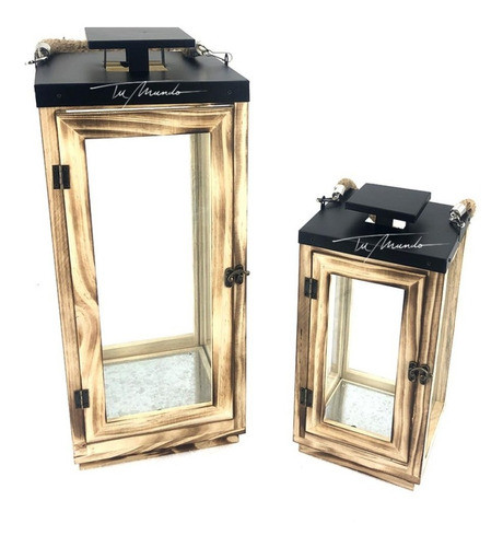 Faroles De Madera Rústicos - 2u - Universo Mágico 0