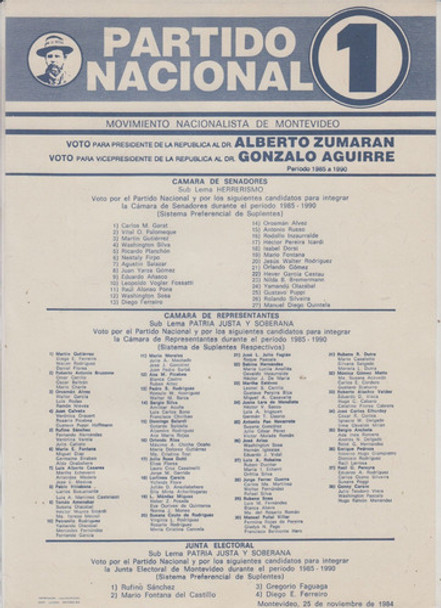 Partido Nacional Elecciones 1984 Lista N° 1 Zumaran Aguirre 0 Partido Nacional Elecciones 1984 Lista N° 1 Zumaran Aguirre 0
