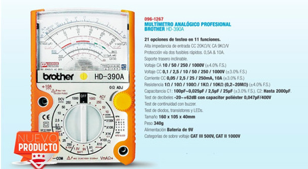 Multimetro Analogico Profesional Brother Hd-390a 0