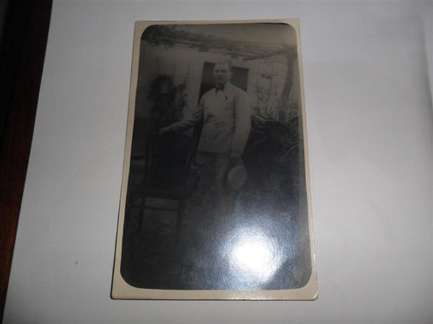 Antigua Foto Fotografia Caballero Sombrero Silla Pergola 0