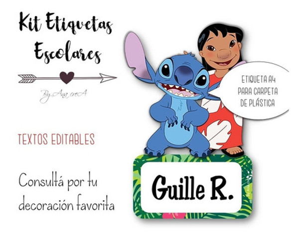 Etiquetas Escolares Imprimibles Lilo Y Stitch #2 Editables 0