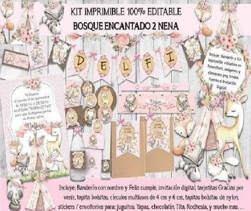 Kit Imprimible Animales Del Bosque Encantado 1 100% Editable 0
