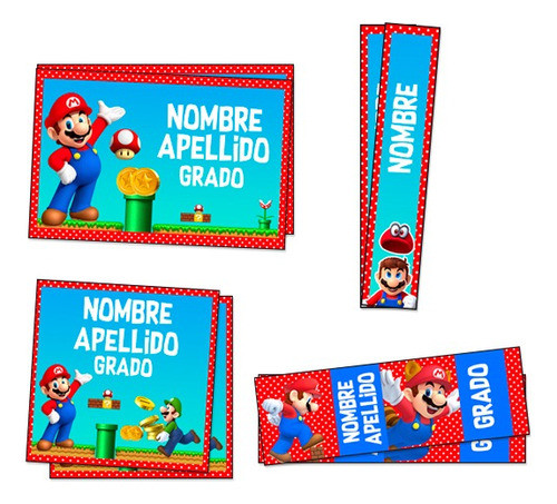 Etiquetas Escolares Mario Bross - Textos Editables 0