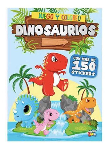 Libro Juego Y Coloreo Dinosaurios Con Stickers 0
