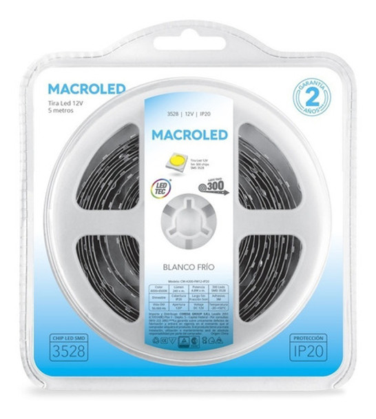 Tira Led Macroled 5050 Rollo X5 Mts 60 Led Fría Ip20 - E. A. 0
