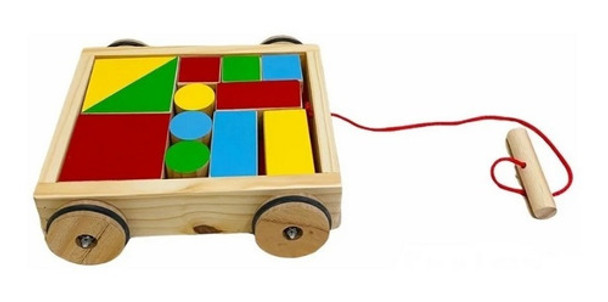 Carro Madera De Arrastre Con Bloques Con Cordón Didáctico 0