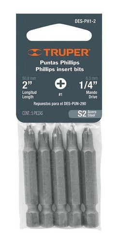 Set 5 Punta Phillips P/atornillador Ph 1 50mm Truper 17830 0