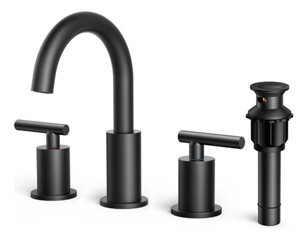Canilla Bimando 3 Agujeros Baño 20cm C/drenaje Negro Mate 0