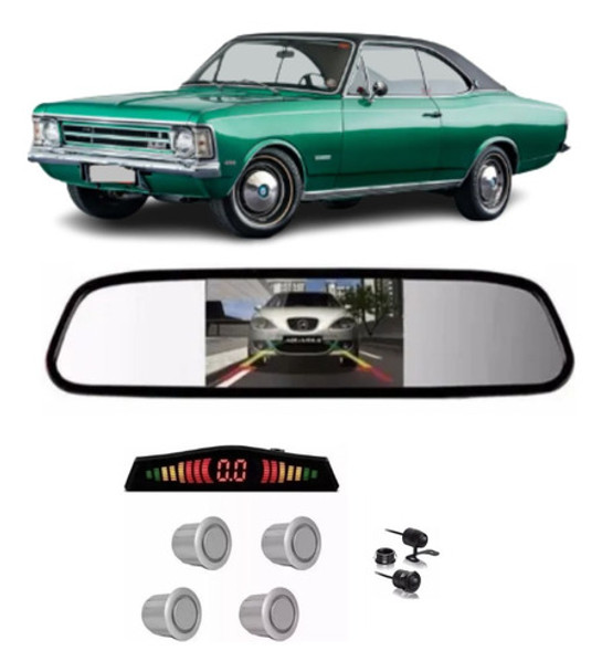 Kit Retrovisor + Câmera 2x1 + Sensor Ré Prata Opalla 0