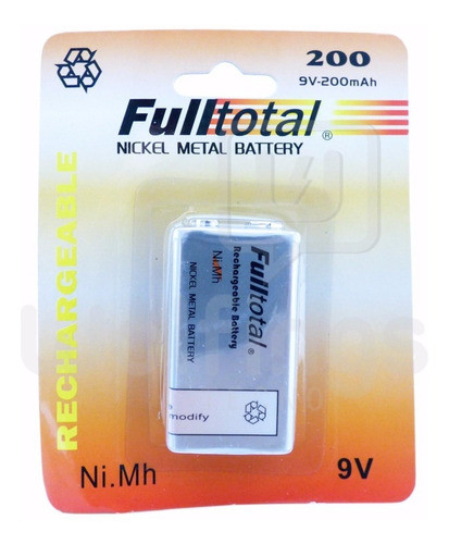 1 Bateria 9v Recargable 200 Mah Alta Duracion Fulltotal 0
