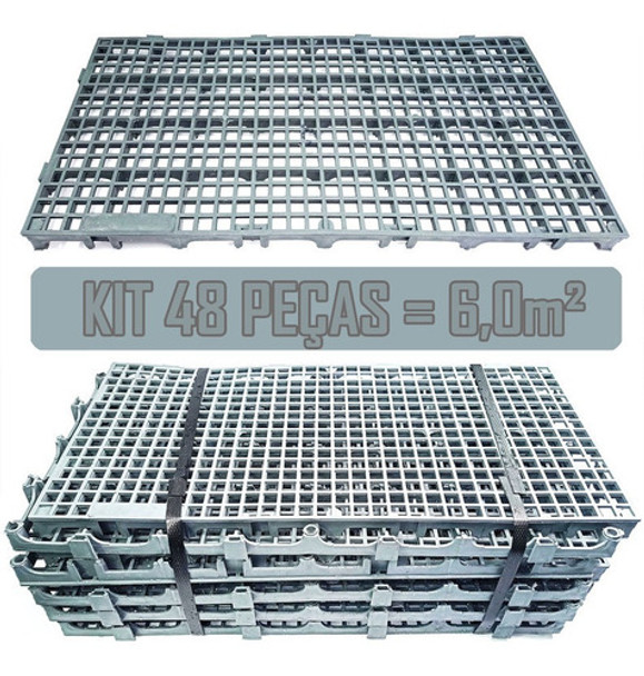 48 Pçs Piso Box Antiderrapante 25x50 Cinza - Pallet Plástico 0