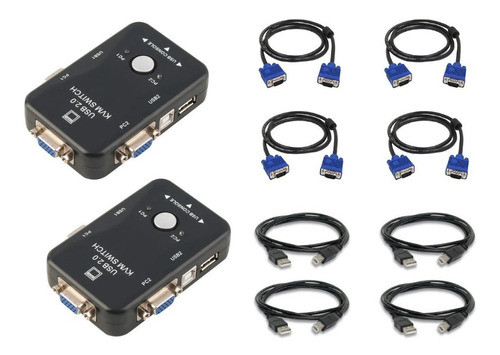 2chaveador Kvm Usb Switch 1x2 Portas Kit 8 Cabos Vga Kvm Usb 0