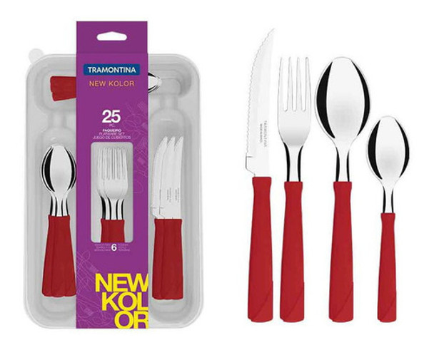 Juego Cubiertos Rojo Línea New Kolor 25 Piezas Tramontina 0