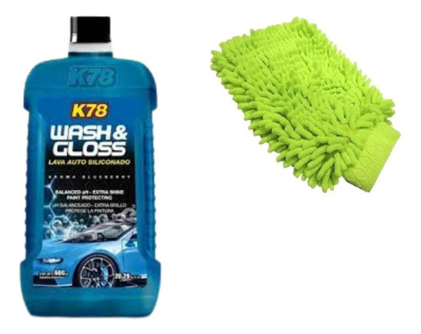 Kit Shampoo Siliconado Lava Auto K78 + Guante Microfibra 0