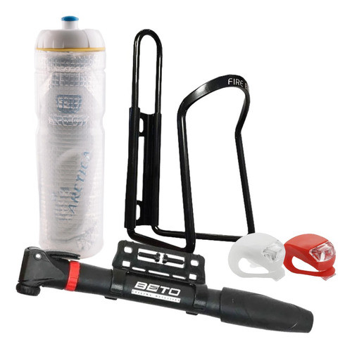 Kit Bici Luz + Caramañola + Portacaramañola + Inflador. Gx 0