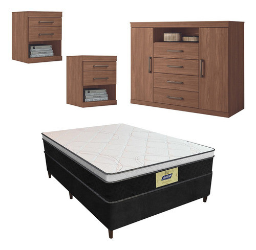 Sommier 2 Plazas Espuma + Comoda + 2 Mesas De Luz Combo 0