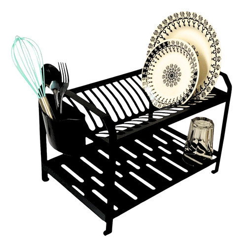 Escorredor De Louça Aço Inox Preto 16 Pratos  Porta Talher 0