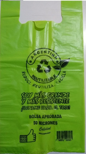 Bolsa Camiseta Verde Reutilizable 45x55 Cm 50 Mic X 100 Un. 0