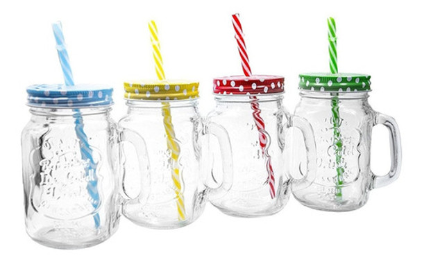 4 Frascos Vaso Jarro Vidrio Manija Sorbete Tapa Asa Souvenir 0