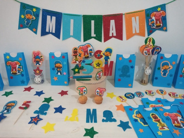 Pocoyo Combo Cumple 6 Niños Goma Eva Glitter 0