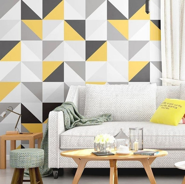 Papel De Parede Geométrico Amarelo E Cinza  Rolo De 5 Metros 0 Papel De Parede Geométrico Amarelo E Cinza  Rolo De 5 Metros 0