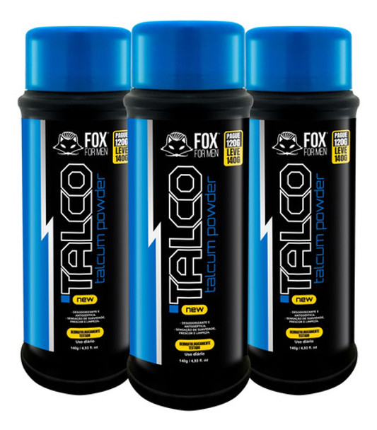 3 Unidades Talco Fox For Men Fino Antisséptico Profissional 0