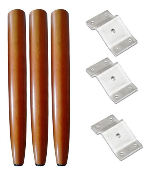 Kit 3 Pés Palito Madeira P/ Puff Poltrona + Chapinha Metal 0