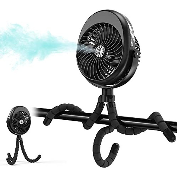 Ventilador De Cochecito De Bebe Con Nebulizacion Giratorio 0